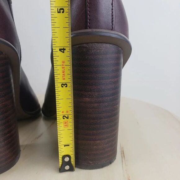 Kelsi Dagger Odem Boots Size 10 Burgundy Leather Mid Calf Block Chunky Heel - Picture 5 of 15